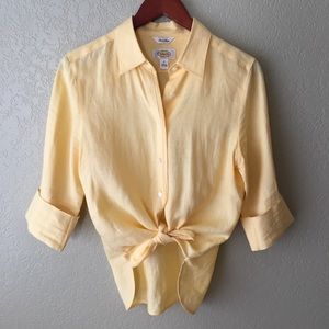 VINTAGE 100% Irish Linen Yellow Button Down Shirt
